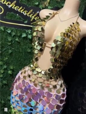 Gold Sequin Crochet Bodycon Dress